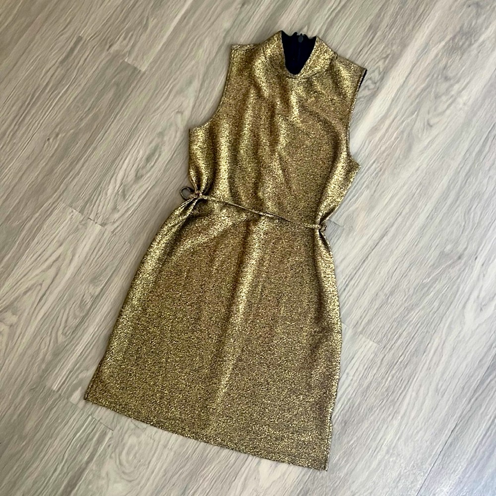 Top Shop Gold Bodycon Tie Waist Dress, 4
